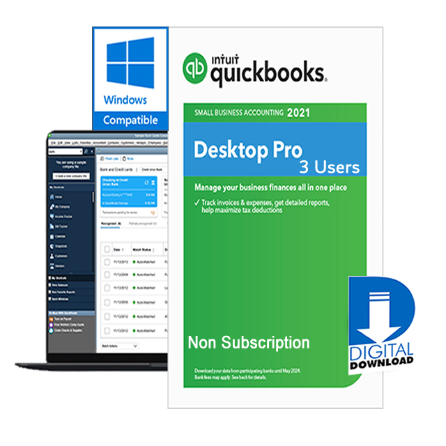 QuickBooks Desktop Pro 2021 3 Users USA No Subscription Digital Download