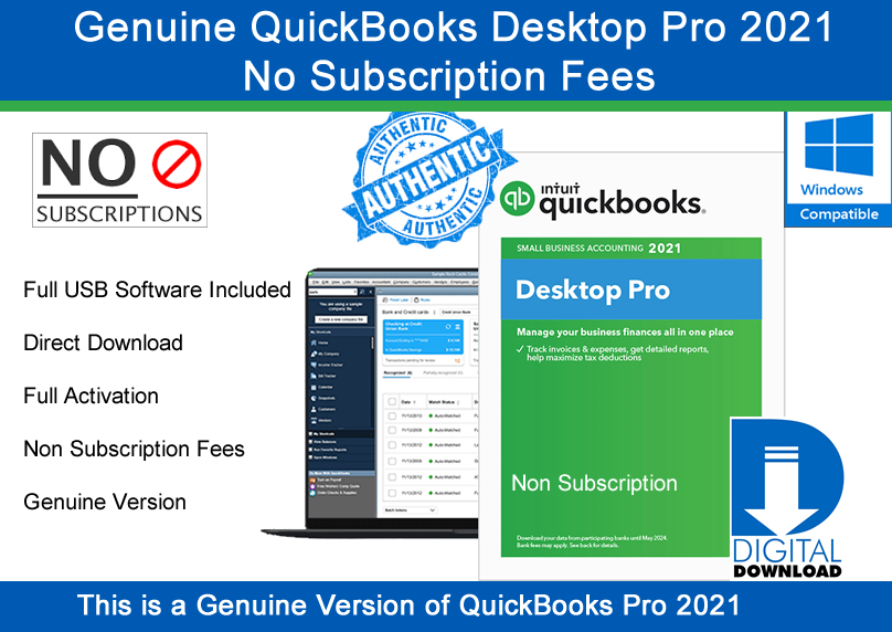 QuickBooks Pro Desktop 2021 1 User No Subscription Digital Download